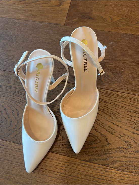 Shoes - White Pointed-Toe Ankle-Strap Pumps